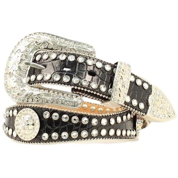 Women\'s Scalloped Crocodile Print Leather Belt Black Small [apparel]😍